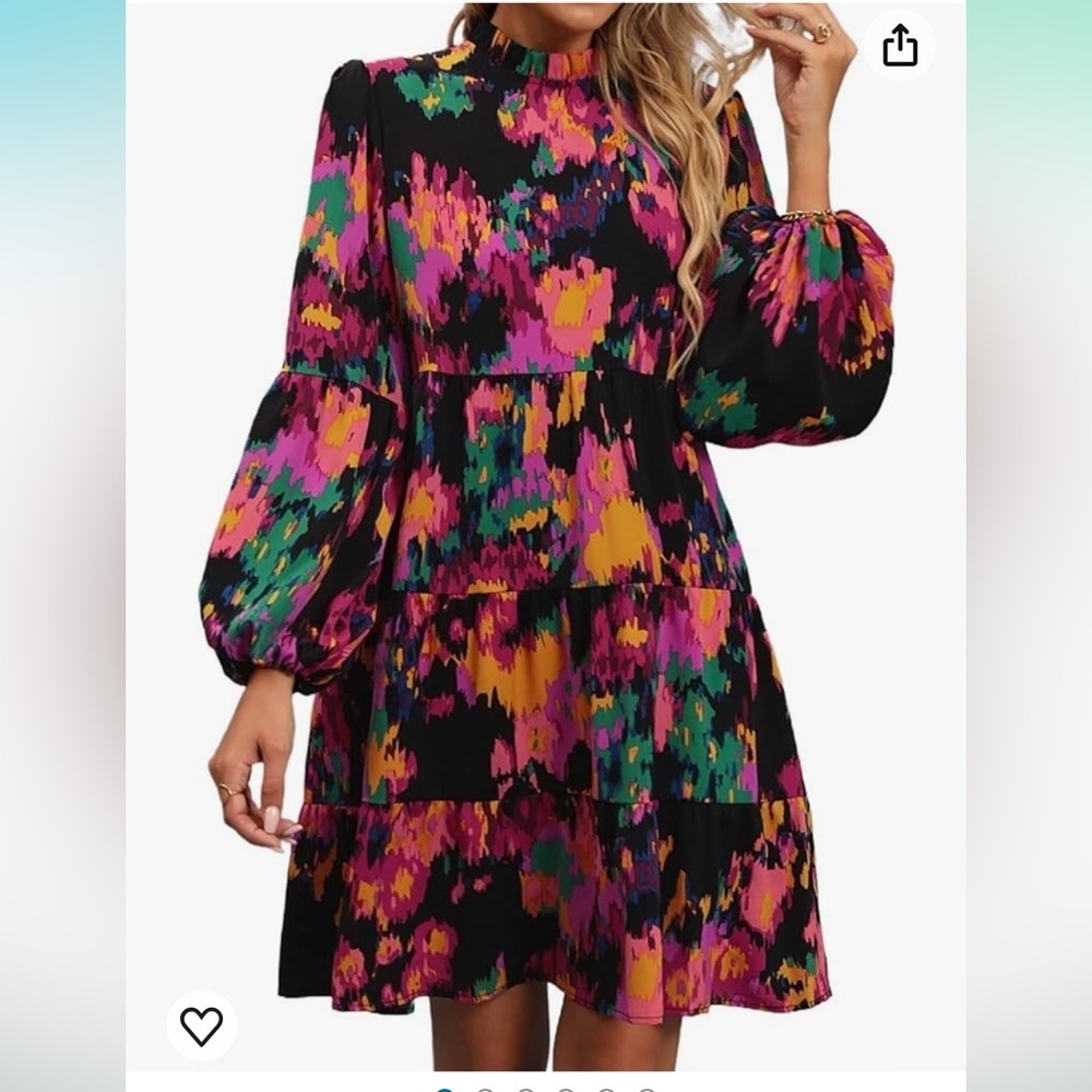 SHEIN Clasi Allover Print Mock Neck Ruffle Hem Dress XL/12